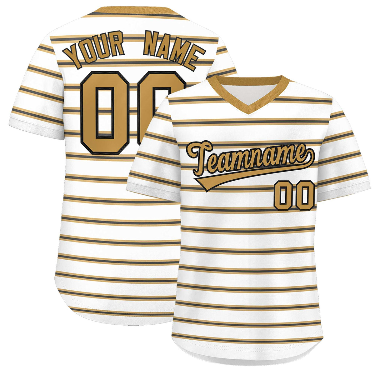 Custom White Old Gold-Black Personalized Horizontal Stripe Authentic Pullover Baseball Jersey | KXKSHOP