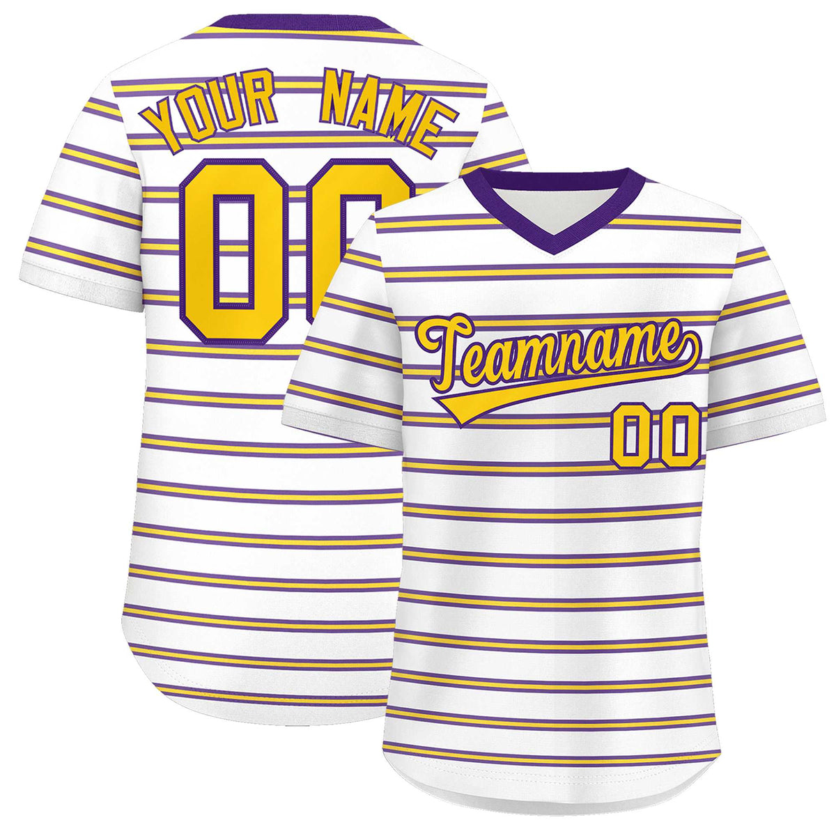 Custom White Purple-Yellow Personalized Horizontal Stripe Authentic Pullover Baseball Jersey | KXKSHOP