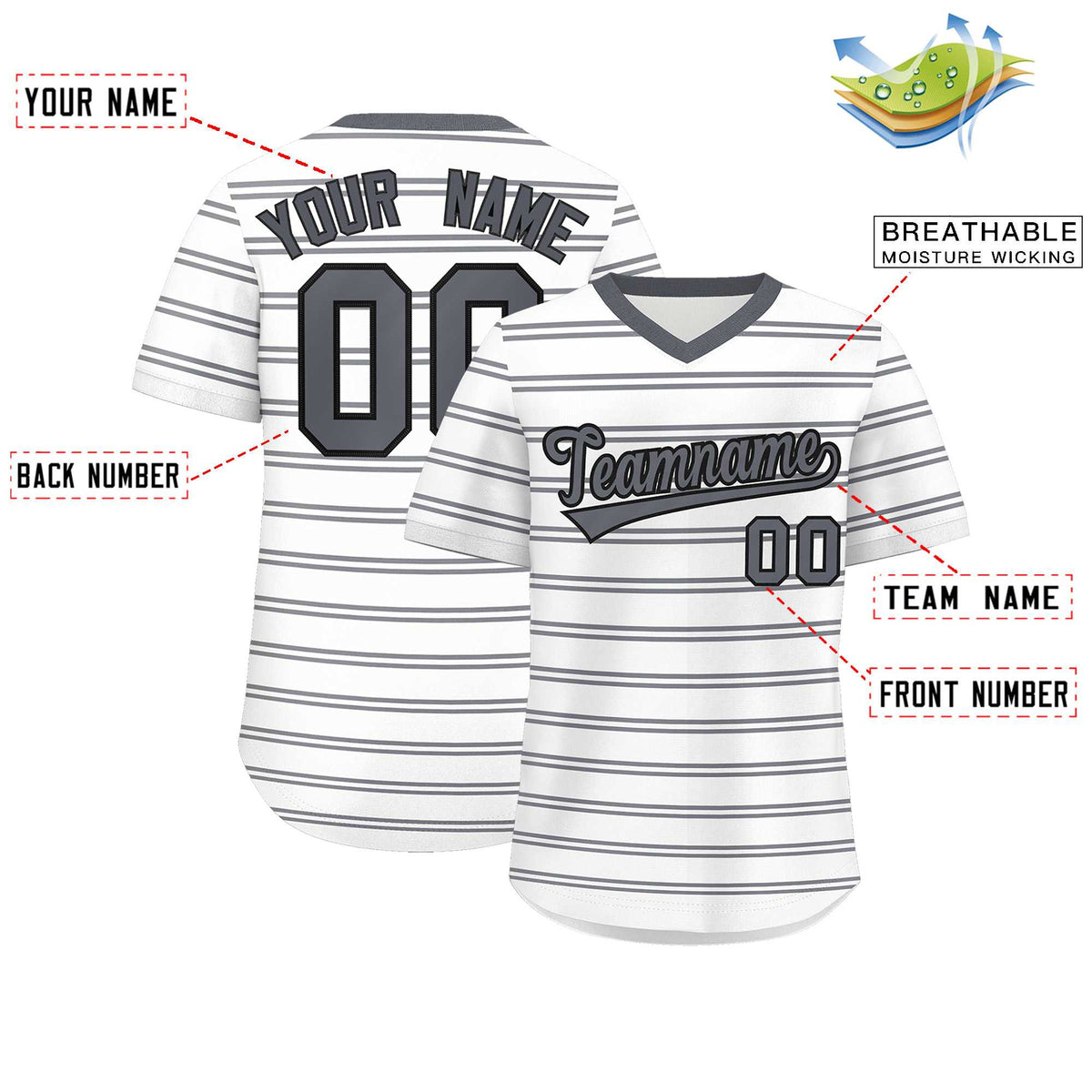 Custom White Dark Gray-White Personalized Horizontal Stripe Authentic Pullover Baseball Jersey | KXKSHOP