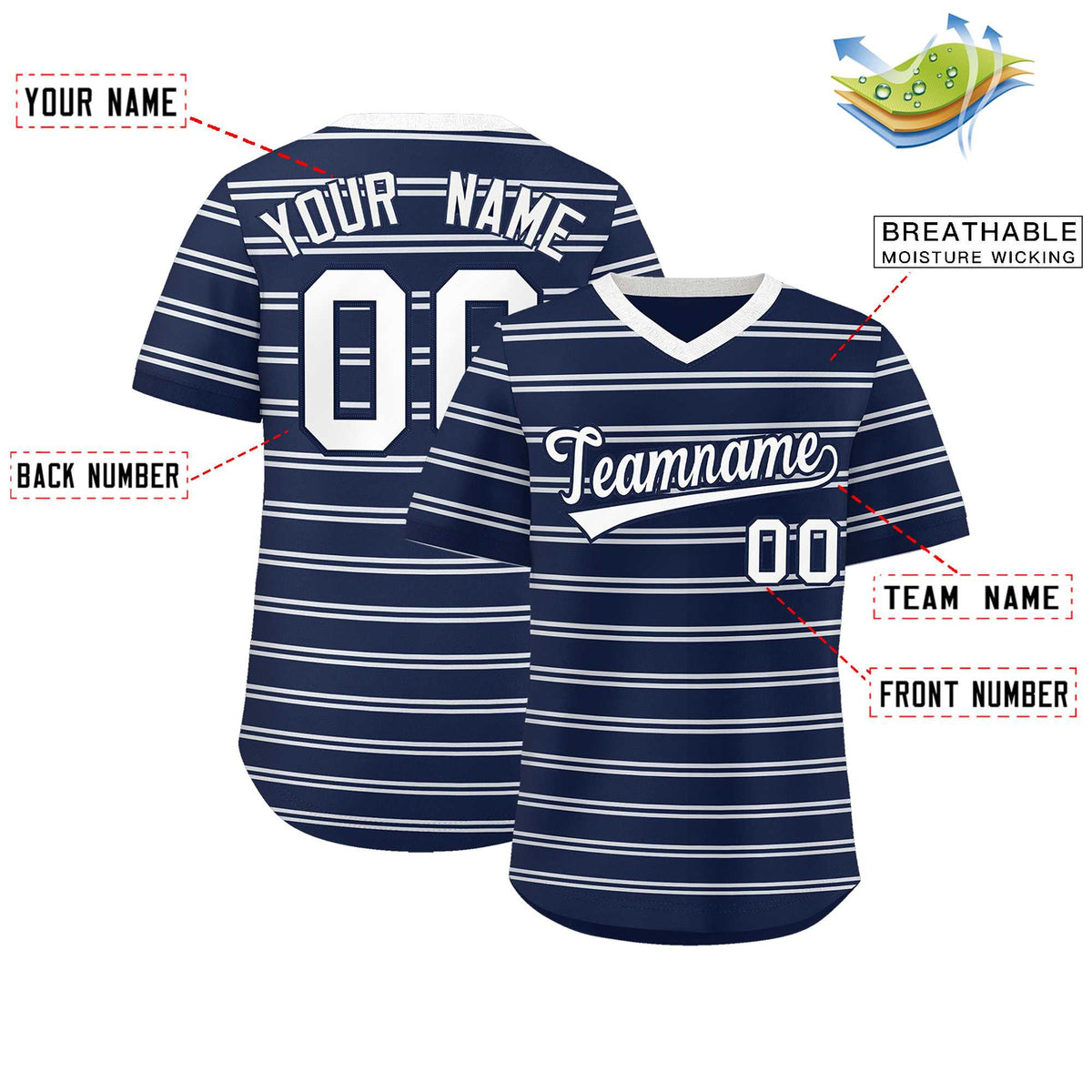 Custom Navy White Personalized Horizontal Stripe Authentic Pullover Baseball Jersey | KXKSHOP
