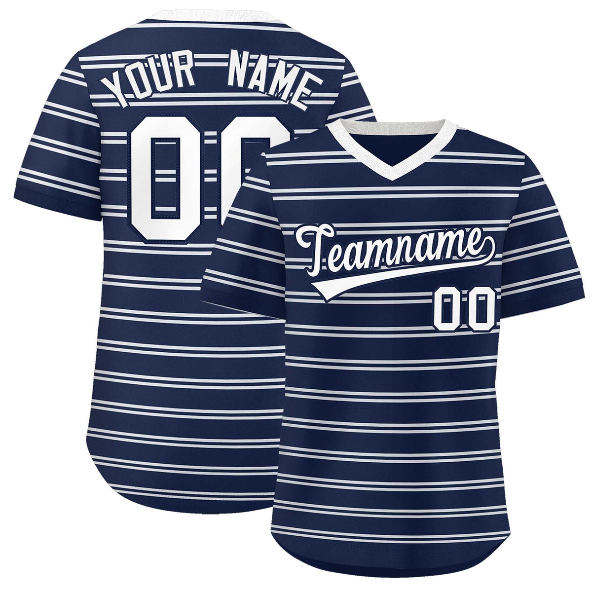 Custom Navy White Personalized Horizontal Stripe Authentic Pullover Baseball Jersey | KXKSHOP