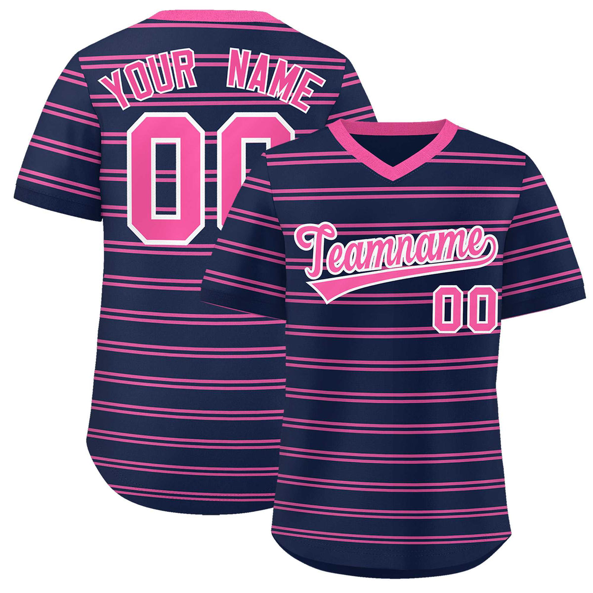 Custom Navy Pink Personalized Horizontal Stripe Authentic Pullover Baseball Jersey | KXKSHOP