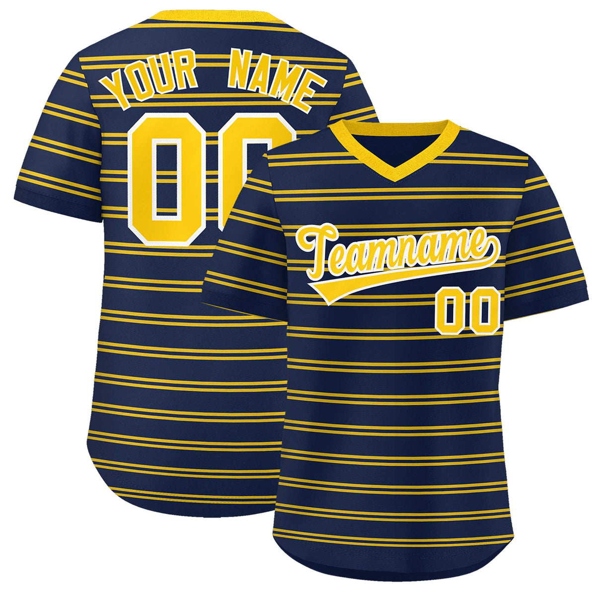 Custom Navy Gold Personalized Horizontal Stripe Authentic Pullover Baseball Jersey | KXKSHOP