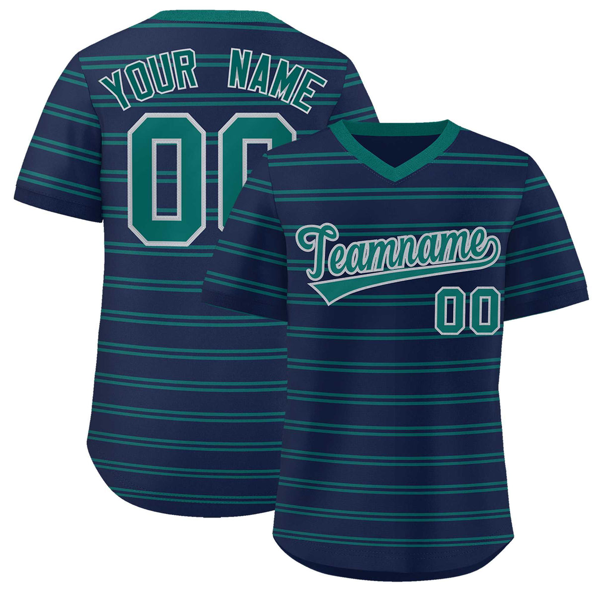 Custom Navy Aqua Personalized Horizontal Stripe Authentic Pullover Baseball Jersey | KXKSHOP