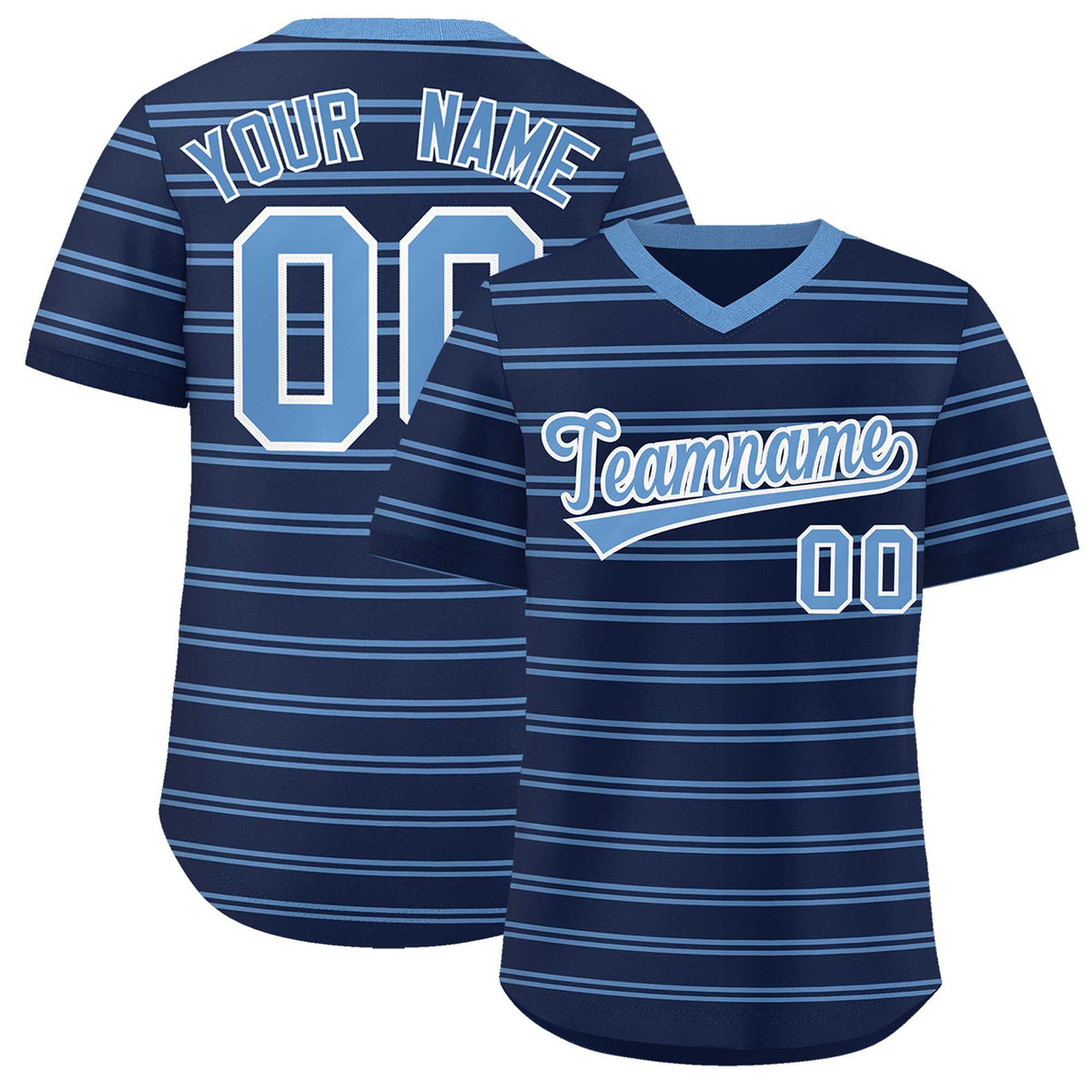 Custom Navy Light Blue Personalized Horizontal Stripe Authentic Pullover Baseball Jersey | KXKSHOP