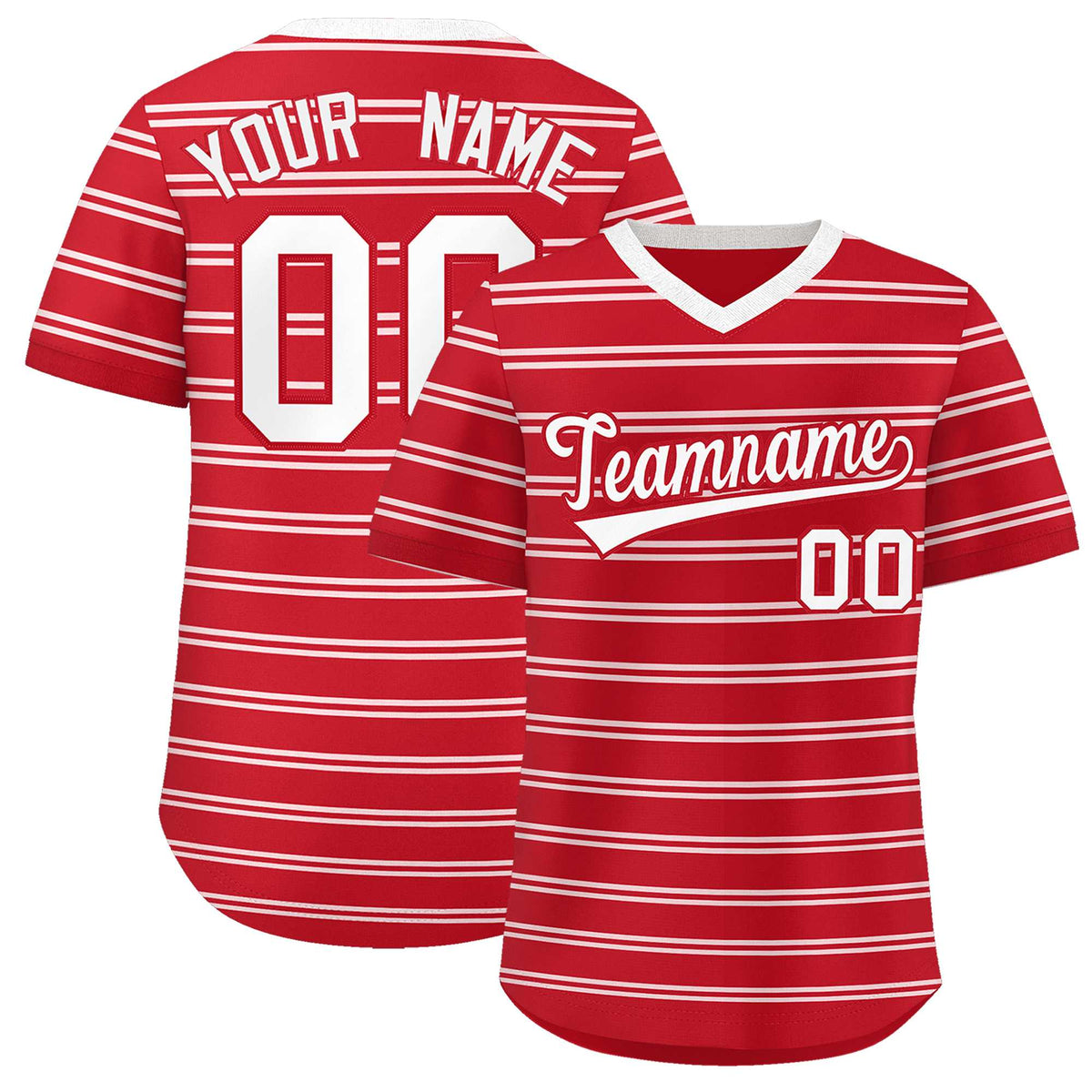 Custom Red White Personalized Horizontal Stripe Authentic Pullover Baseball Jersey | KXKSHOP