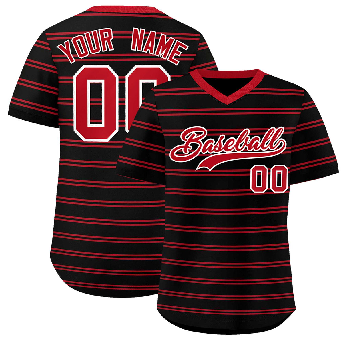Custom Black Red Personalized Horizontal Stripe Authentic Pullover Baseball Jersey | KXKSHOP