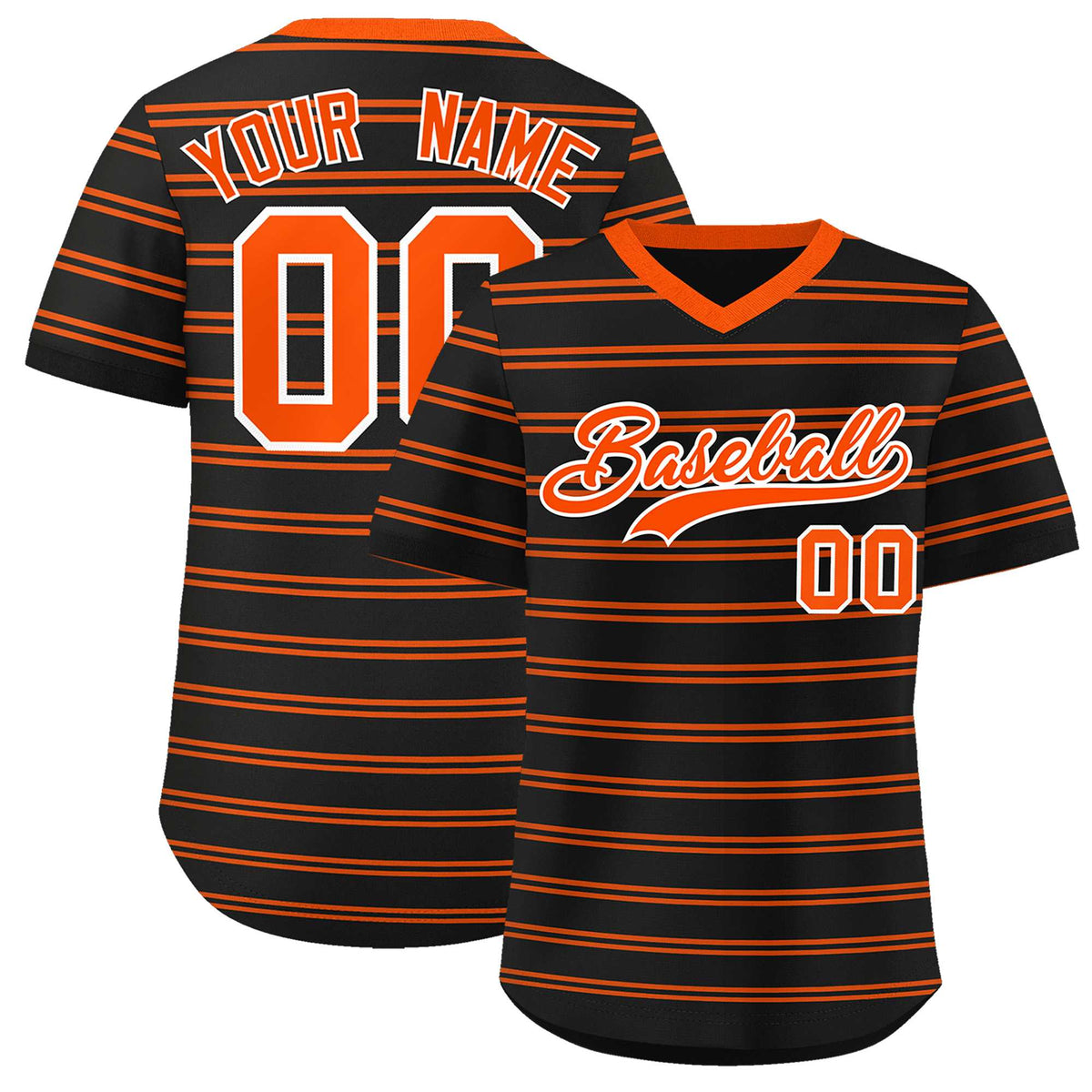 Custom Black Orange Personalized Horizontal Stripe Authentic Pullover Baseball Jersey | KXKSHOP