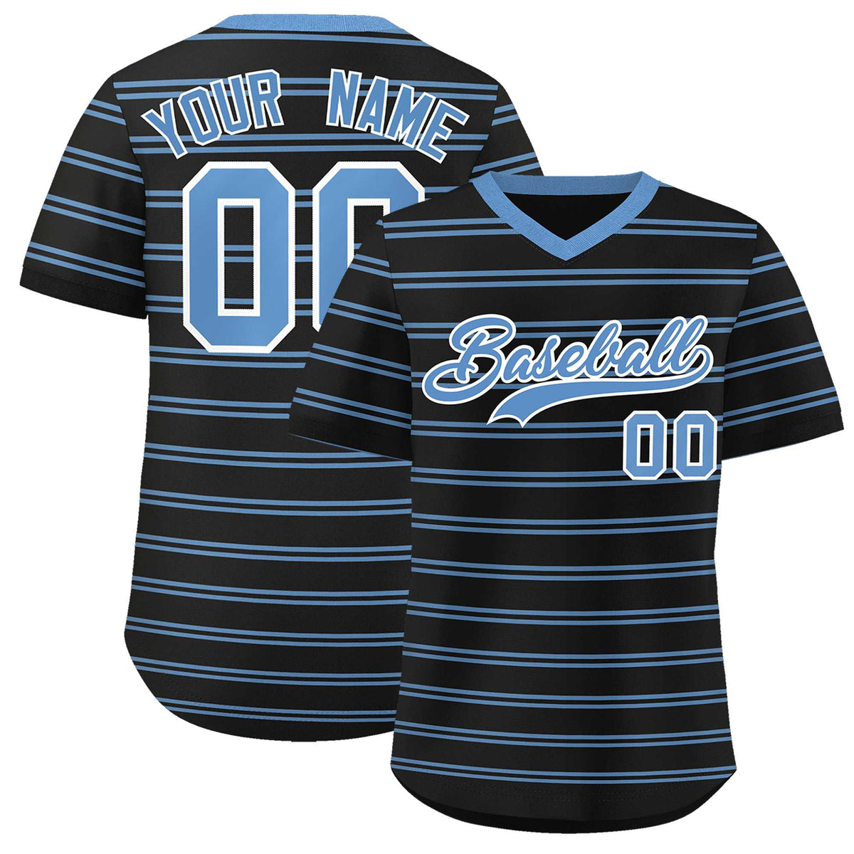 Custom Black Light Blue Personalized Horizontal Stripe Authentic Pullover Baseball Jersey | KXKSHOP
