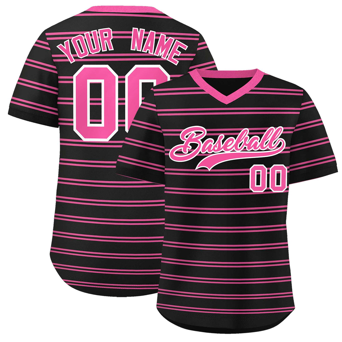 Custom Black Pink Personalized Horizontal Stripe Authentic Pullover Baseball Jersey | KXKSHOP