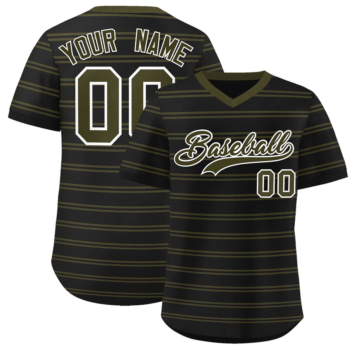 Custom Black Olive Personalized Horizontal Stripe Authentic Pullover Baseball Jersey | KXKSHOP