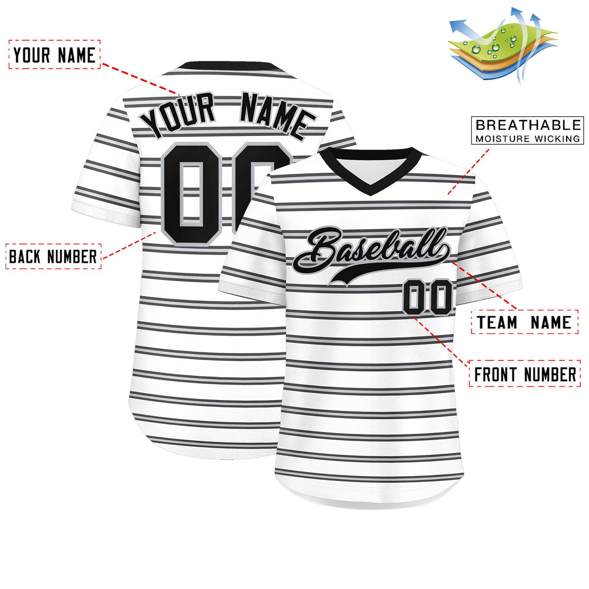 Custom White Black-Gray Personalized Horizontal Stripe Authentic Pullover Baseball Jersey | KXKSHOP