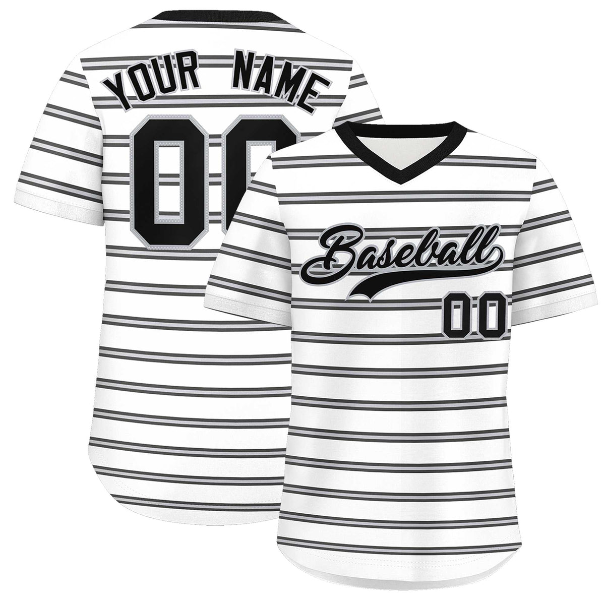 Custom White Black-Gray Personalized Horizontal Stripe Authentic Pullover Baseball Jersey | KXKSHOP