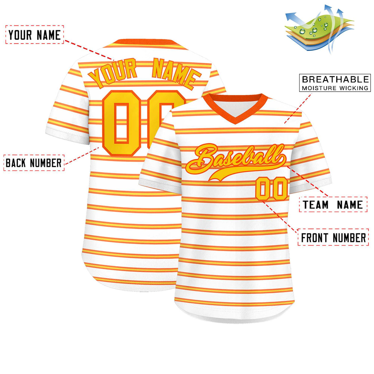 Custom White Orange-Gold Personalized Horizontal Stripe Authentic Pullover Baseball Jersey | KXKSHOP