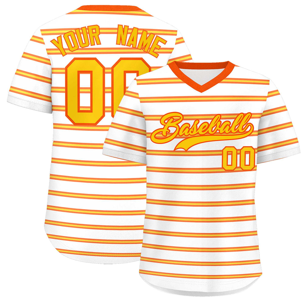 Custom White Orange-Gold Personalized Horizontal Stripe Authentic Pullover Baseball Jersey | KXKSHOP