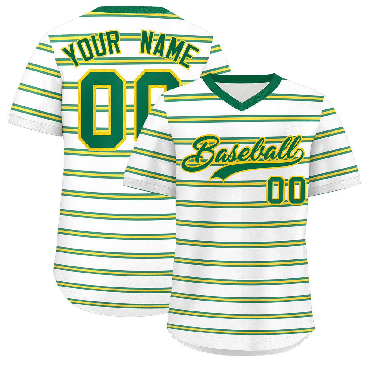 Custom White Kelly Green-Gold Personalized Horizontal Stripe Authentic Pullover Baseball Jersey | KXKSHOP