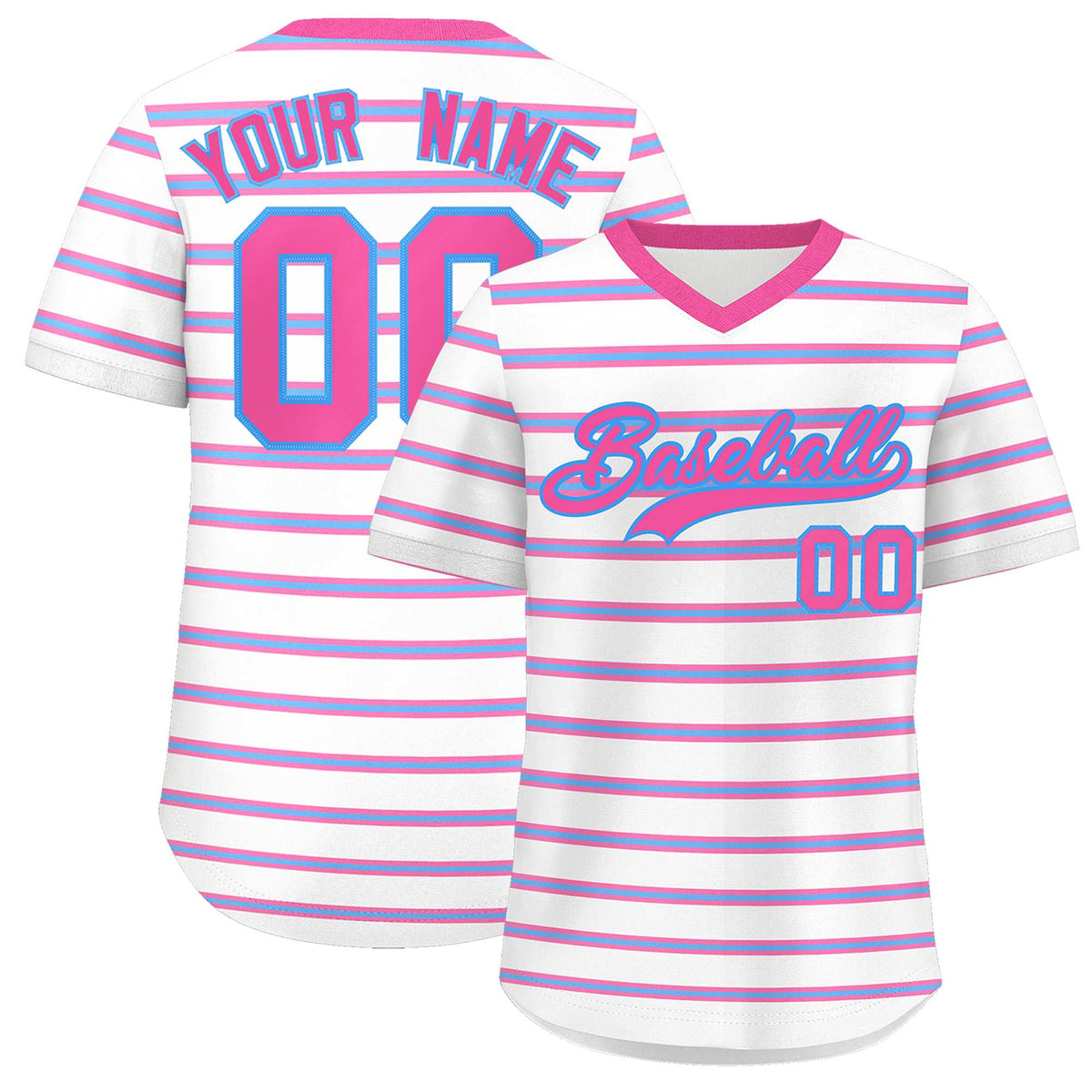 Custom White Pink-Powder Blue Personalized Horizontal Stripe Authentic Pullover Baseball Jersey | KXKSHOP