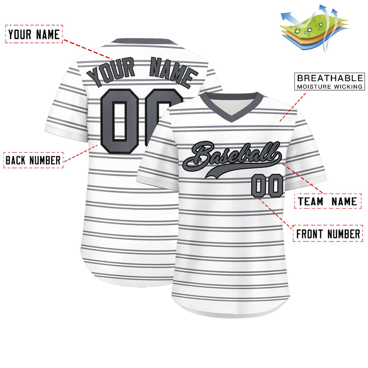 Custom White Dark Gray-White Personalized Horizontal Stripe Authentic Pullover Baseball Jersey | KXKSHOP