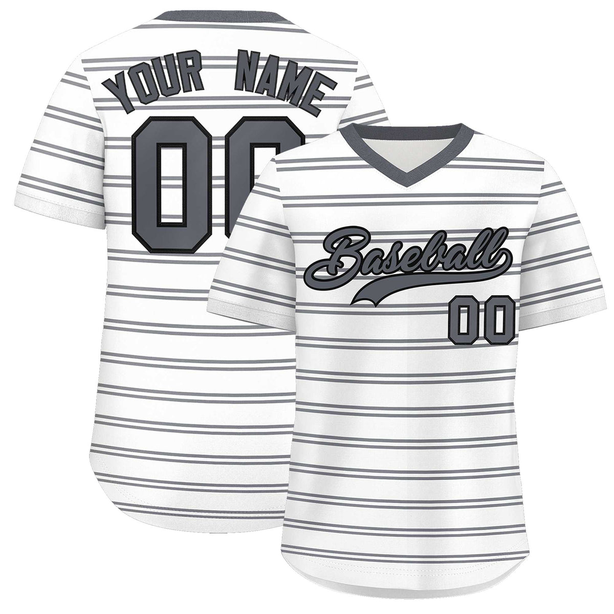 Custom White Dark Gray-White Personalized Horizontal Stripe Authentic Pullover Baseball Jersey | KXKSHOP