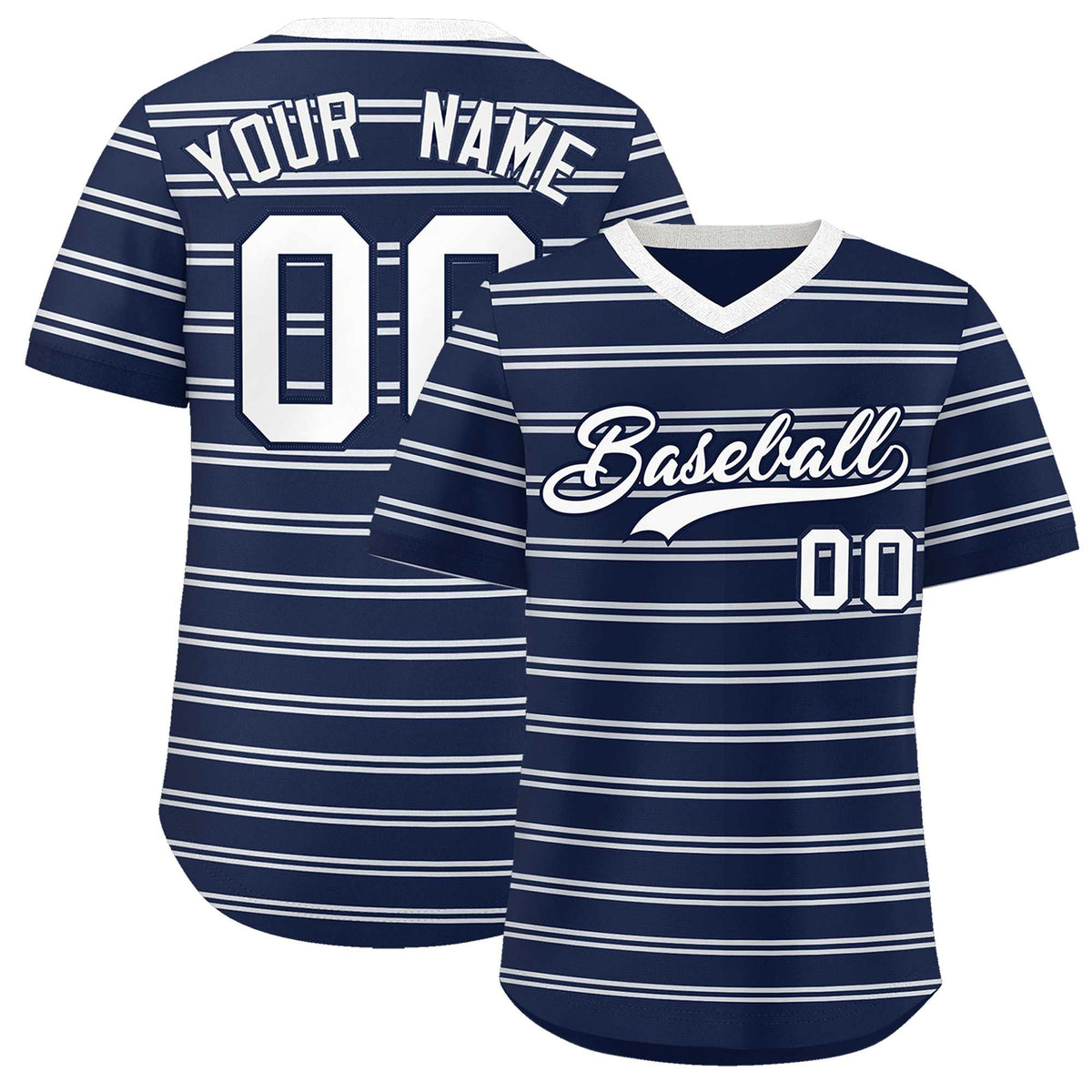 Custom Navy White Personalized Horizontal Stripe Authentic Pullover Baseball Jersey | KXKSHOP