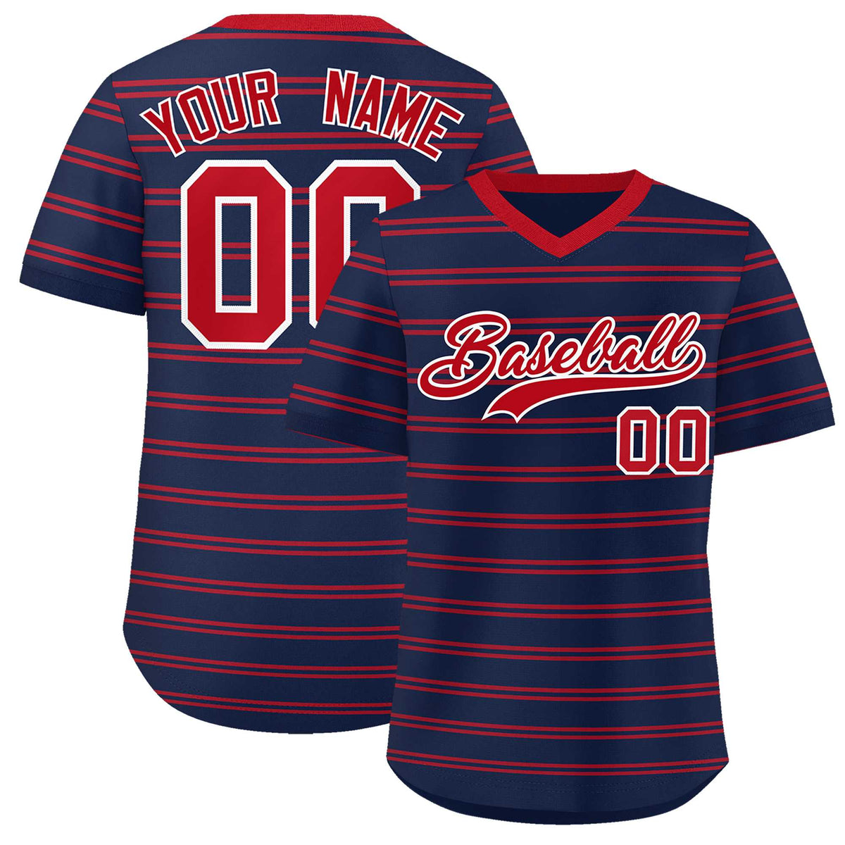 Custom Navy Red Personalized Horizontal Stripe Authentic Pullover Baseball Jersey | KXKSHOP