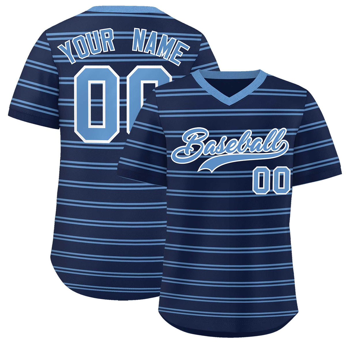 Custom Navy Light Blue Personalized Horizontal Stripe Authentic Pullover Baseball Jersey | KXKSHOP
