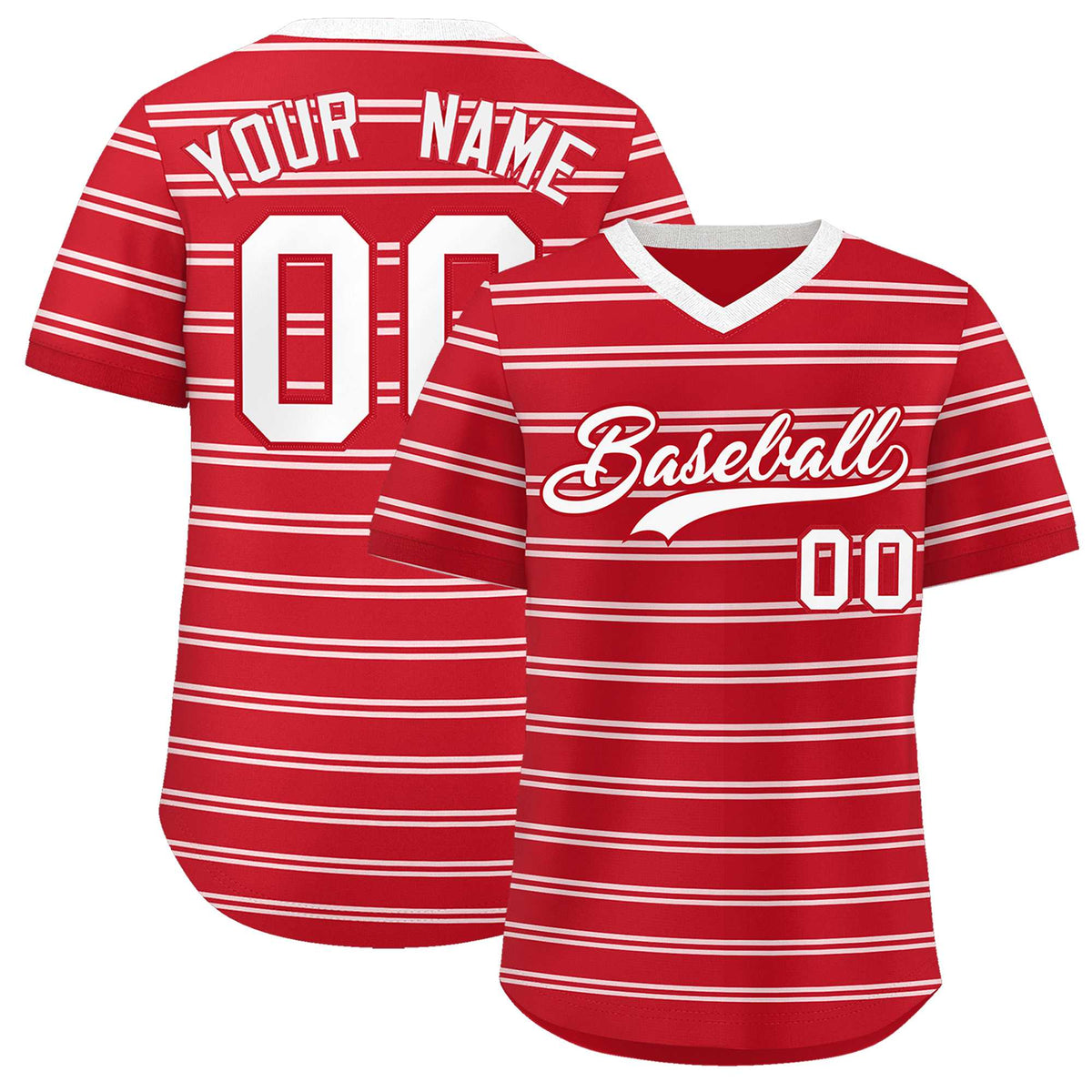 Custom Red White Personalized Horizontal Stripe Authentic Pullover Baseball Jersey | KXKSHOP