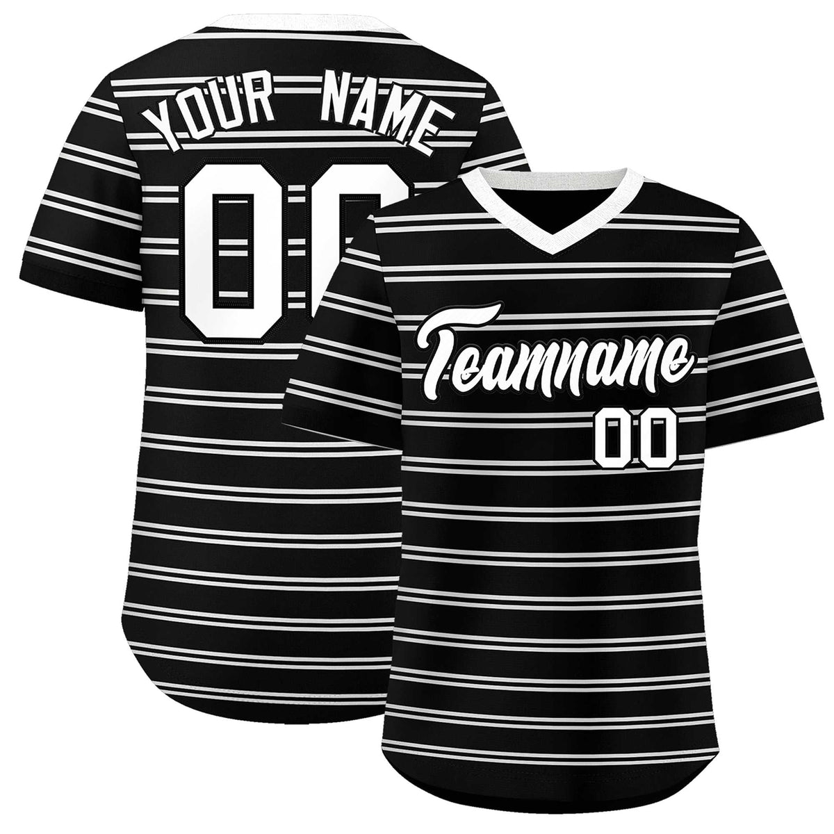Custom Black White Personalized Horizontal Stripe Authentic Pullover Baseball Jersey | KXKSHOP