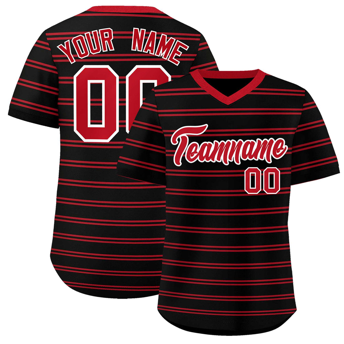 Custom Black Red Personalized Horizontal Stripe Authentic Pullover Baseball Jersey | KXKSHOP