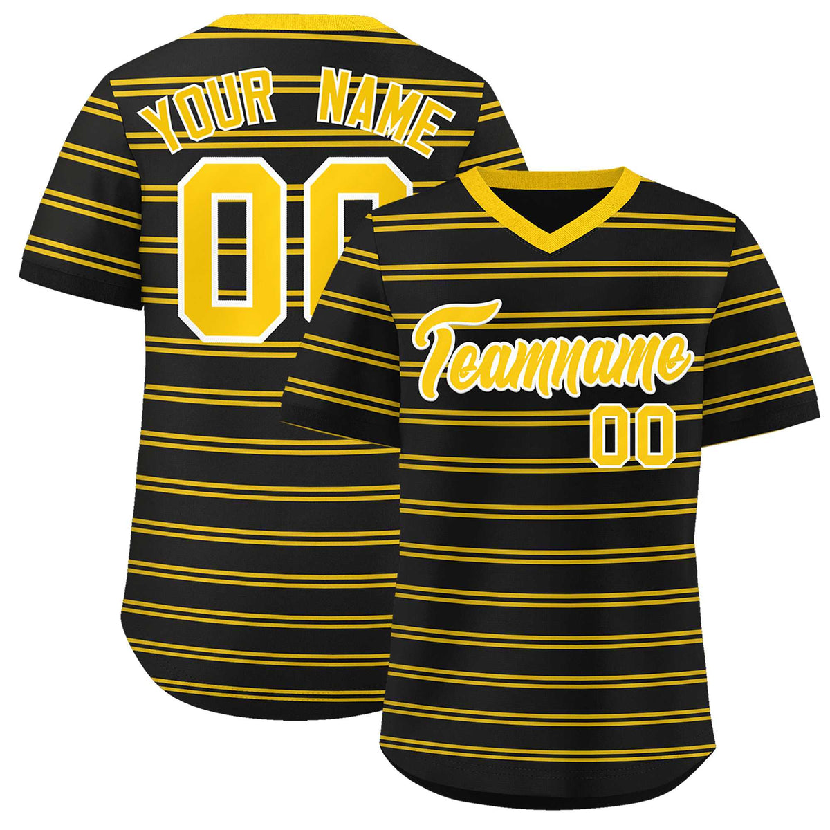 Custom Black Gold Personalized Horizontal Stripe Authentic Pullover Baseball Jersey | KXKSHOP