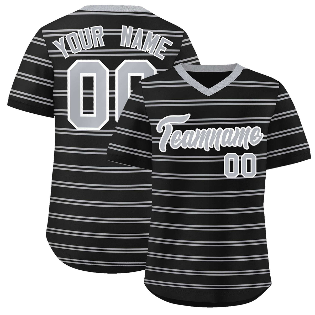 Custom Black Gray Personalized Horizontal Stripe Authentic Pullover Baseball Jersey | KXKSHOP