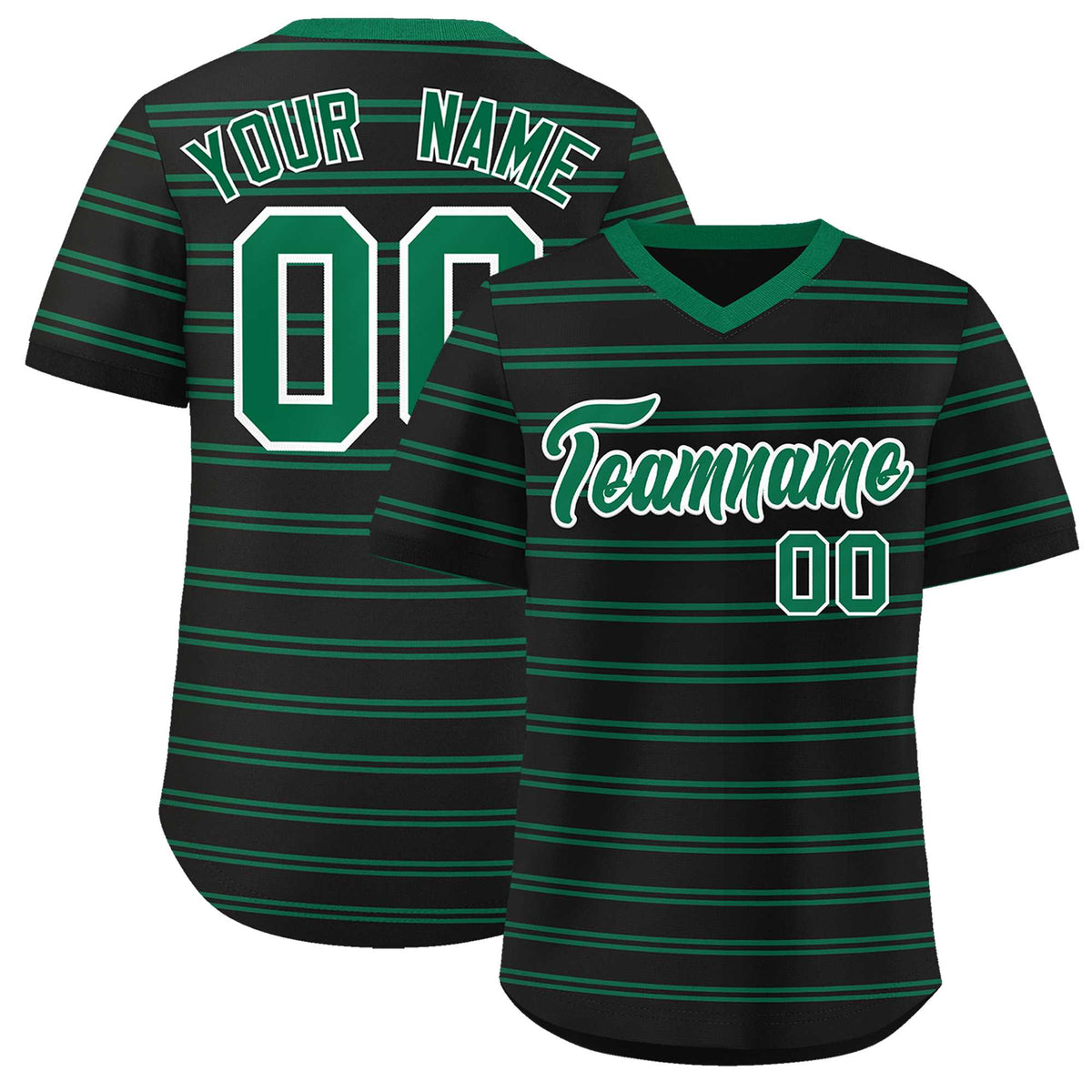 Custom Black Kelly Green Personalized Horizontal Stripe Authentic Pullover Baseball Jersey | KXKSHOP