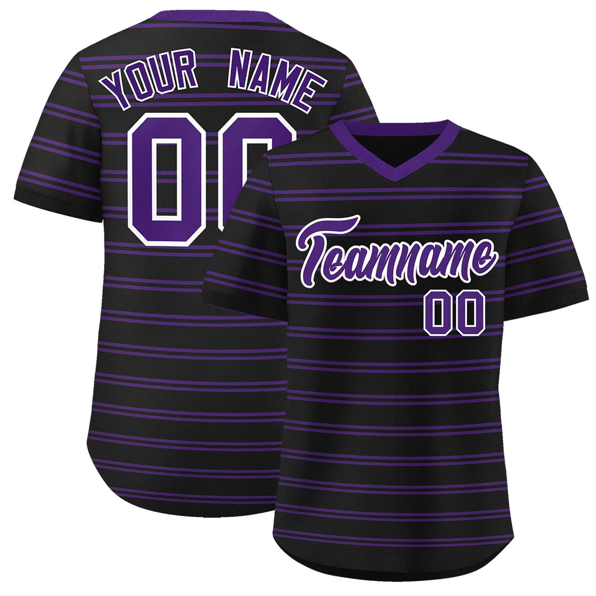 Custom Black Purple Personalized Horizontal Stripe Authentic Pullover Baseball Jersey | KXKSHOP