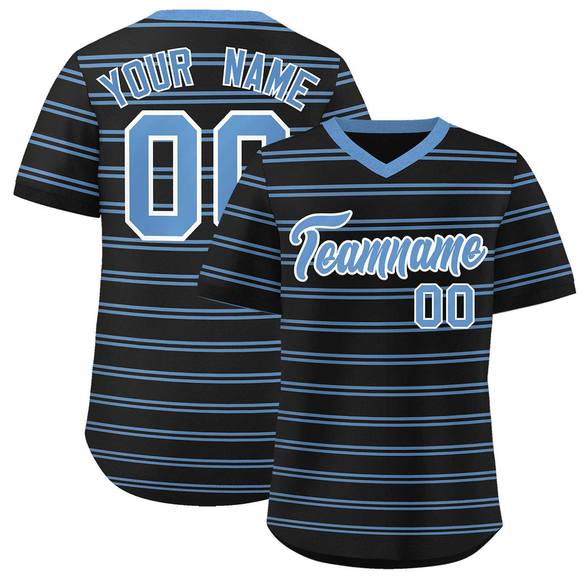 Custom Black Light Blue Personalized Horizontal Stripe Authentic Pullover Baseball Jersey | KXKSHOP