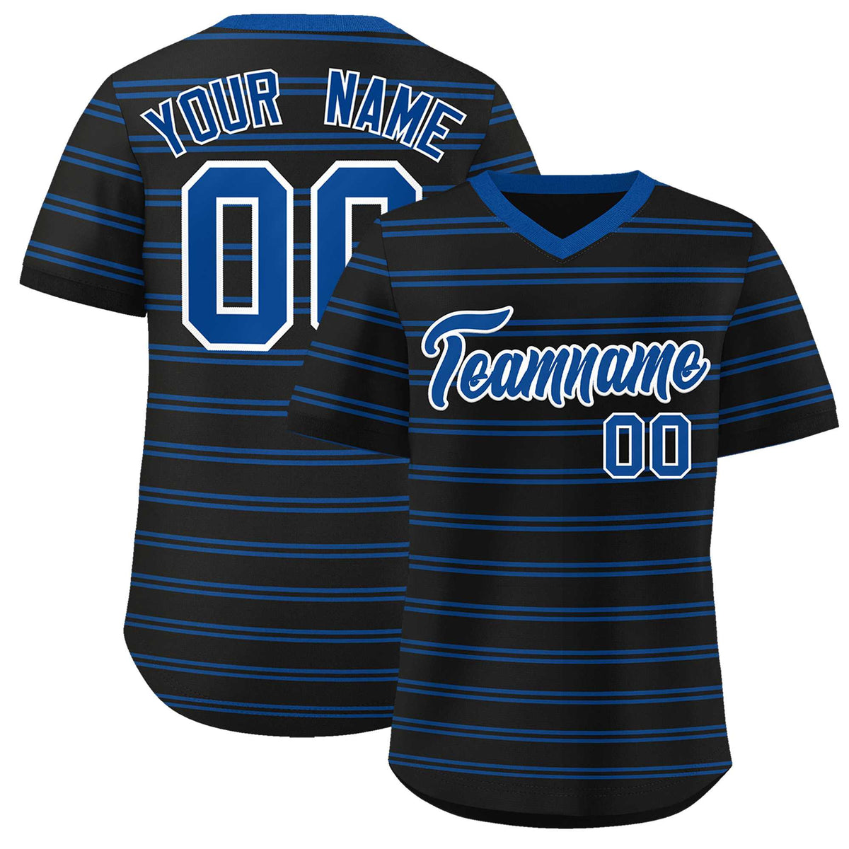 Custom Black Royal Personalized Horizontal Stripe Authentic Pullover Baseball Jersey | KXKSHOP