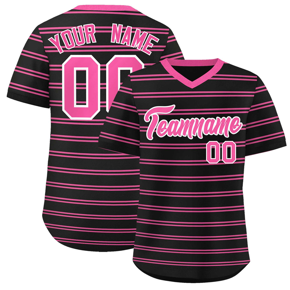 Custom Black Pink Personalized Horizontal Stripe Authentic Pullover Baseball Jersey | KXKSHOP