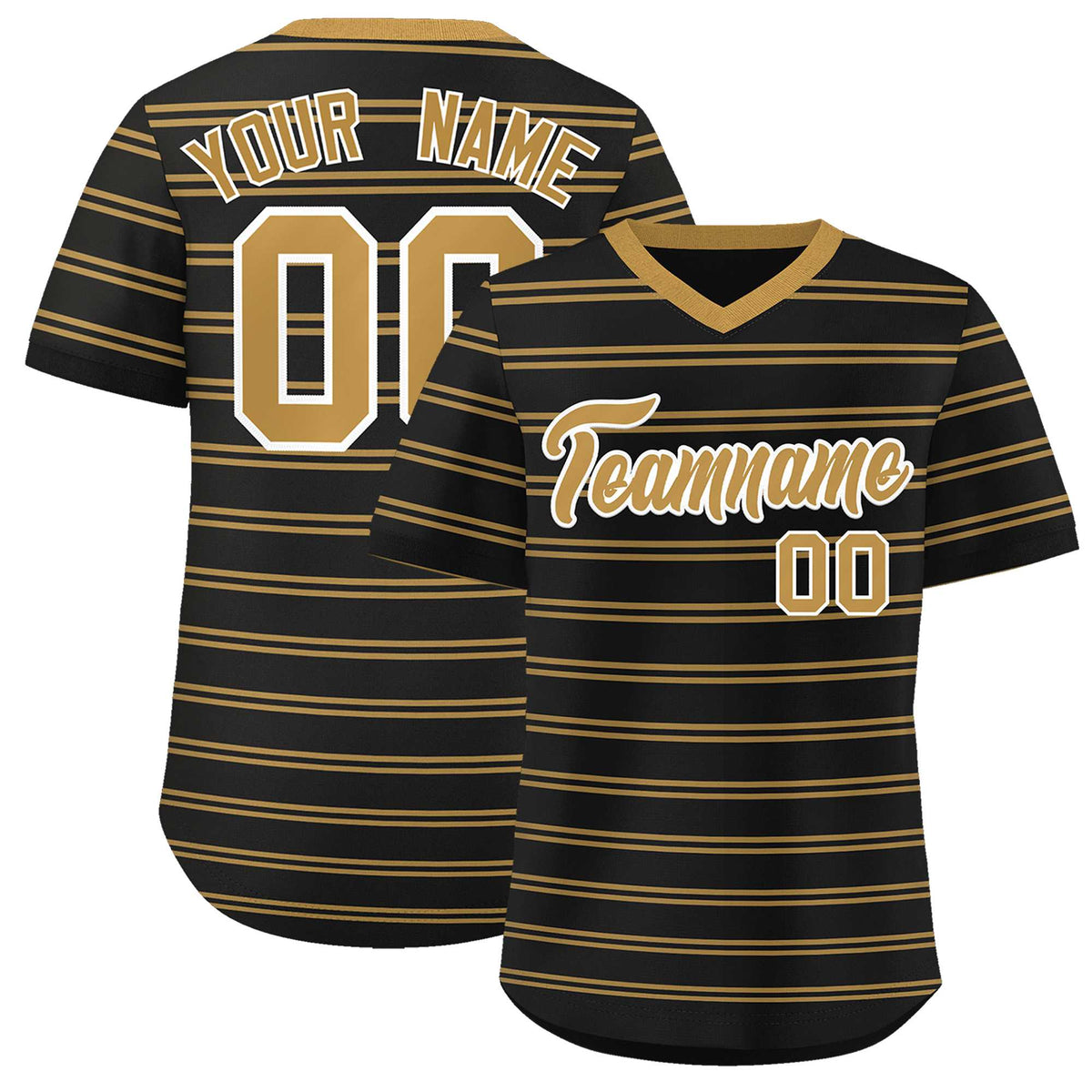 Custom Black Old Gold Personalized Horizontal Stripe Authentic Pullover Baseball Jersey | KXKSHOP