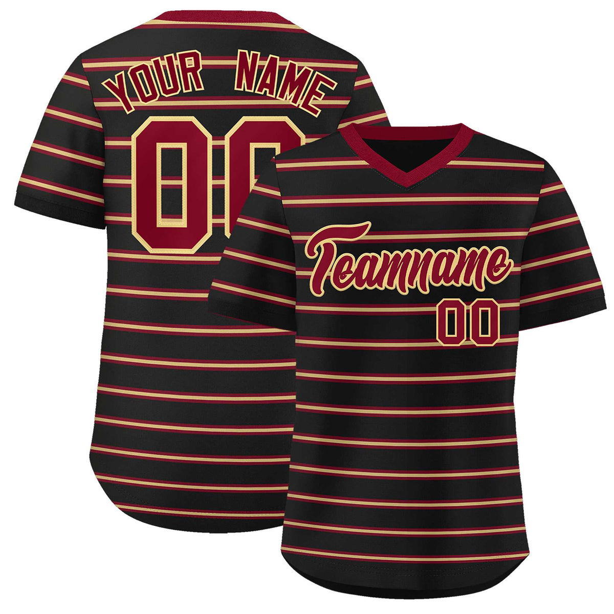 Custom Black Crimson-Khaki Personalized Horizontal Stripe Authentic Pullover Baseball Jersey | KXKSHOP