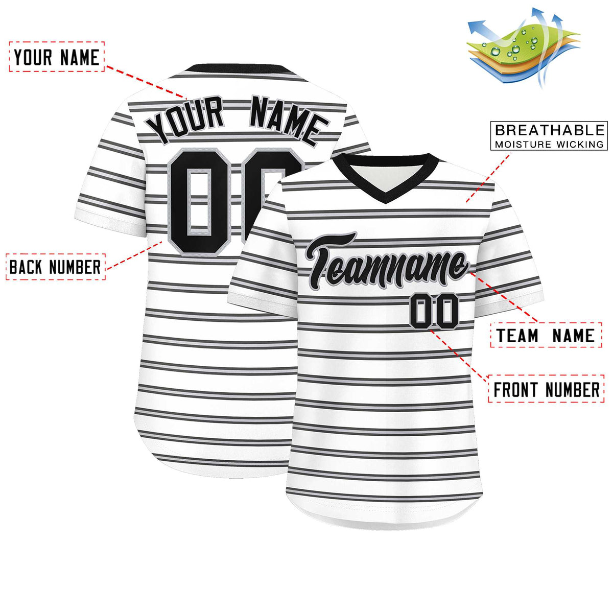 Custom White Black-Gray Personalized Horizontal Stripe Authentic Pullover Baseball Jersey | KXKSHOP