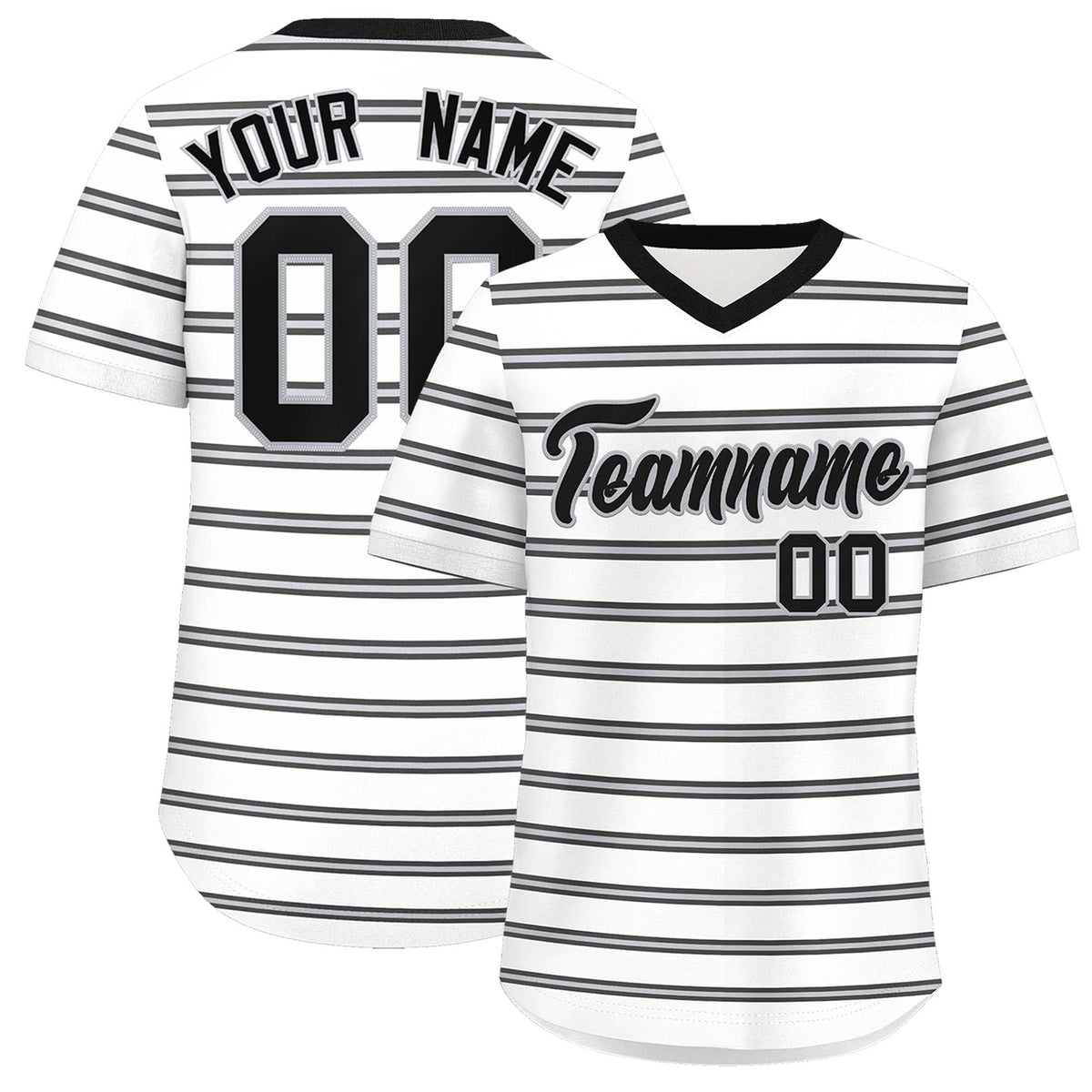 Custom White Black-Gray Personalized Horizontal Stripe Authentic Pullover Baseball Jersey | KXKSHOP