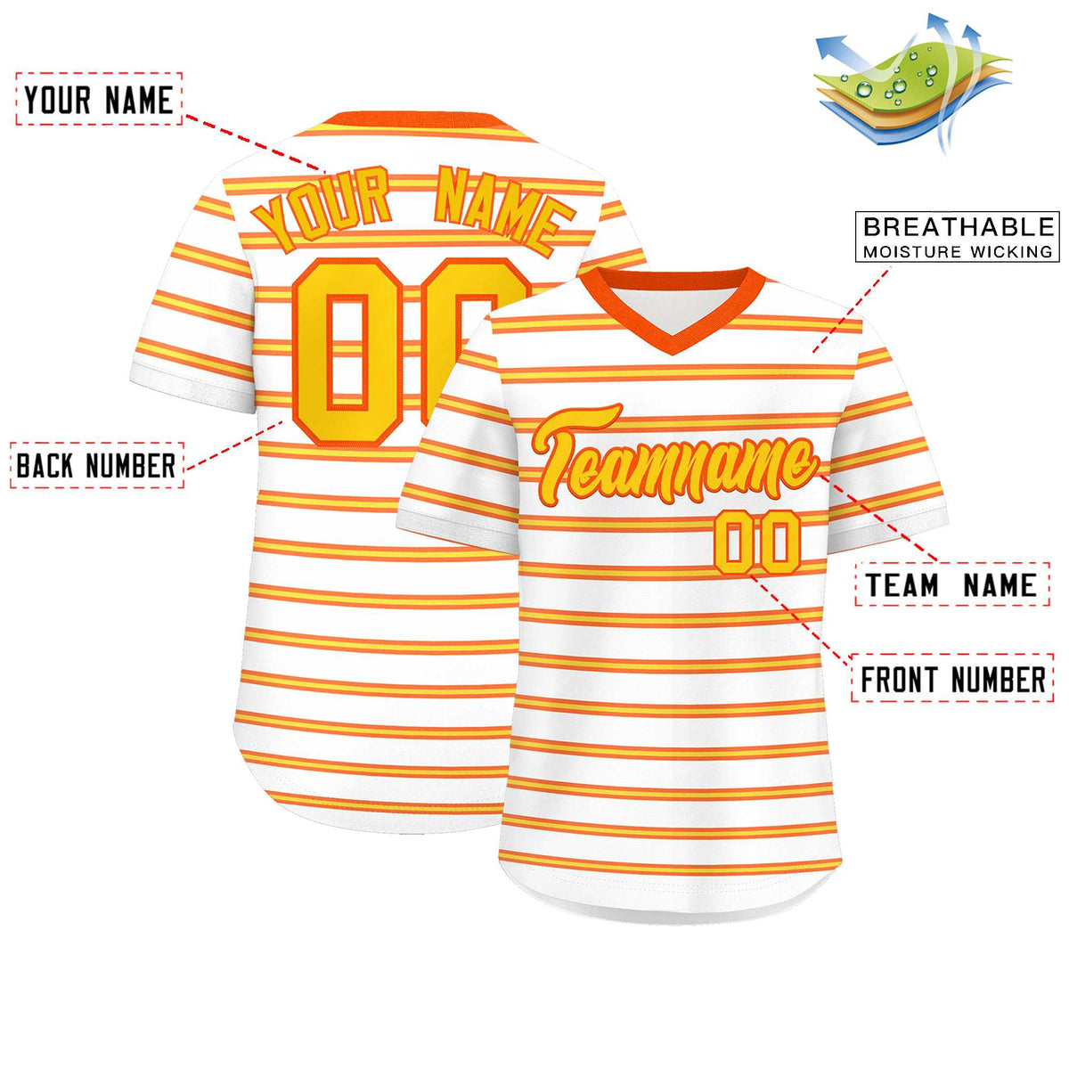 Custom White Orange-Gold Personalized Horizontal Stripe Authentic Pullover Baseball Jersey | KXKSHOP