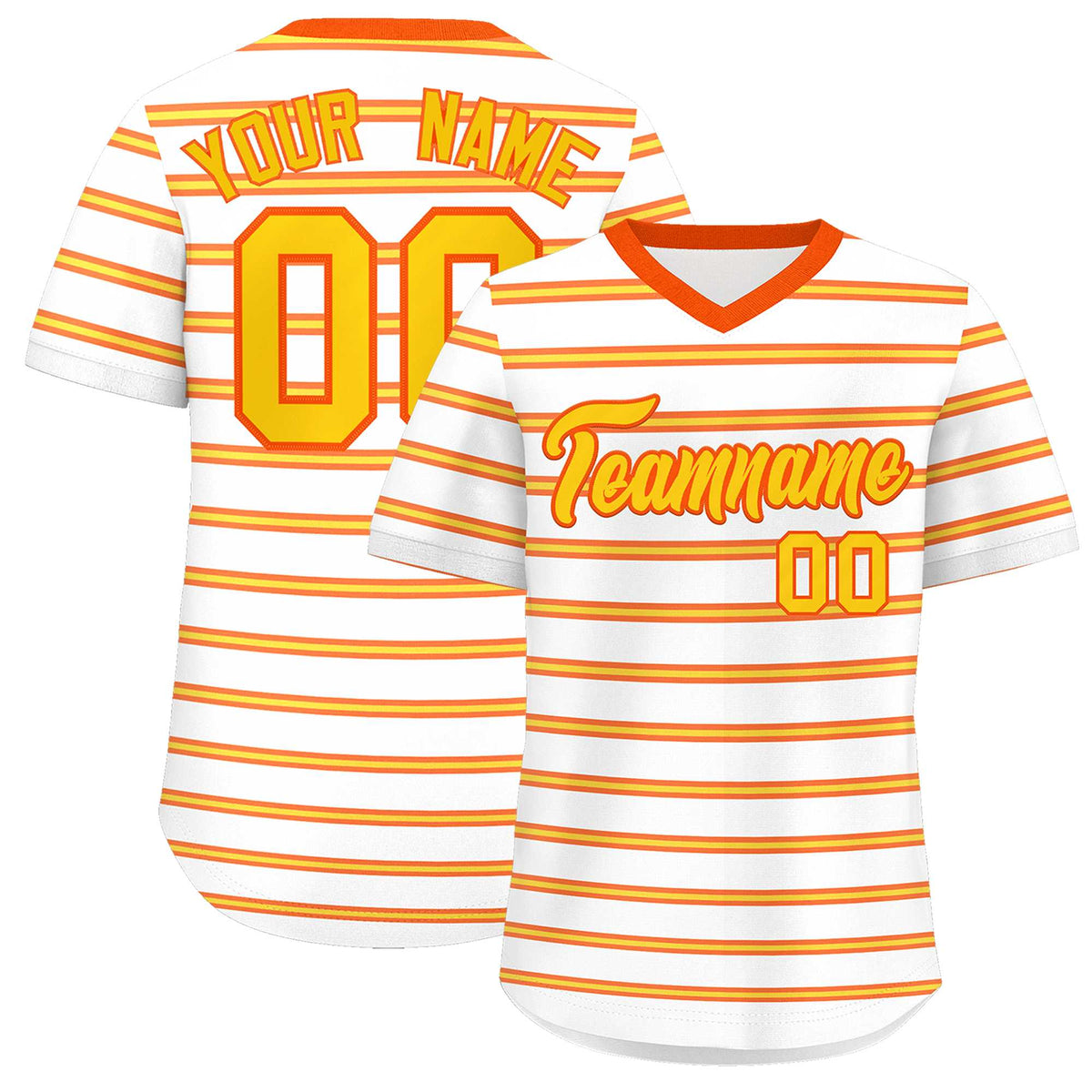 Custom White Orange-Gold Personalized Horizontal Stripe Authentic Pullover Baseball Jersey | KXKSHOP