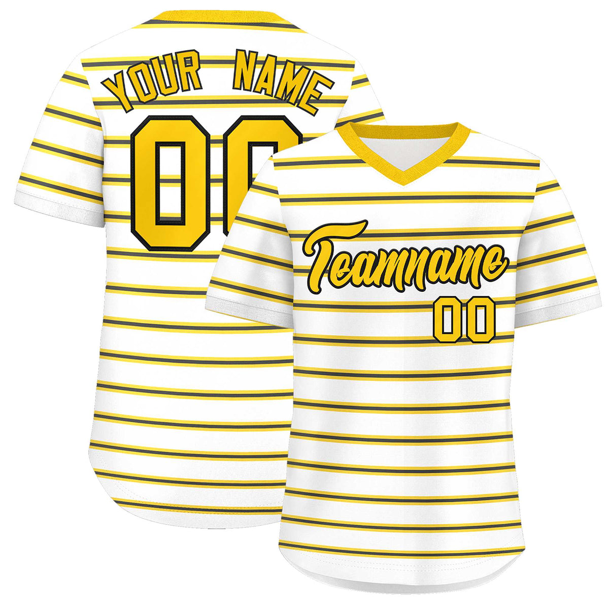 Custom White Gold-Black Personalized Horizontal Stripe Authentic Pullover Baseball Jersey | KXKSHOP