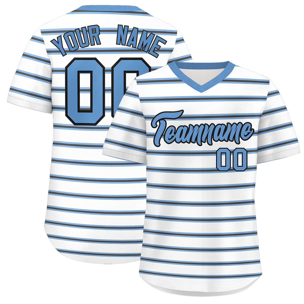 Custom White Light Blue-Black Personalized Horizontal Stripe Authentic Pullover Baseball Jersey | KXKSHOP