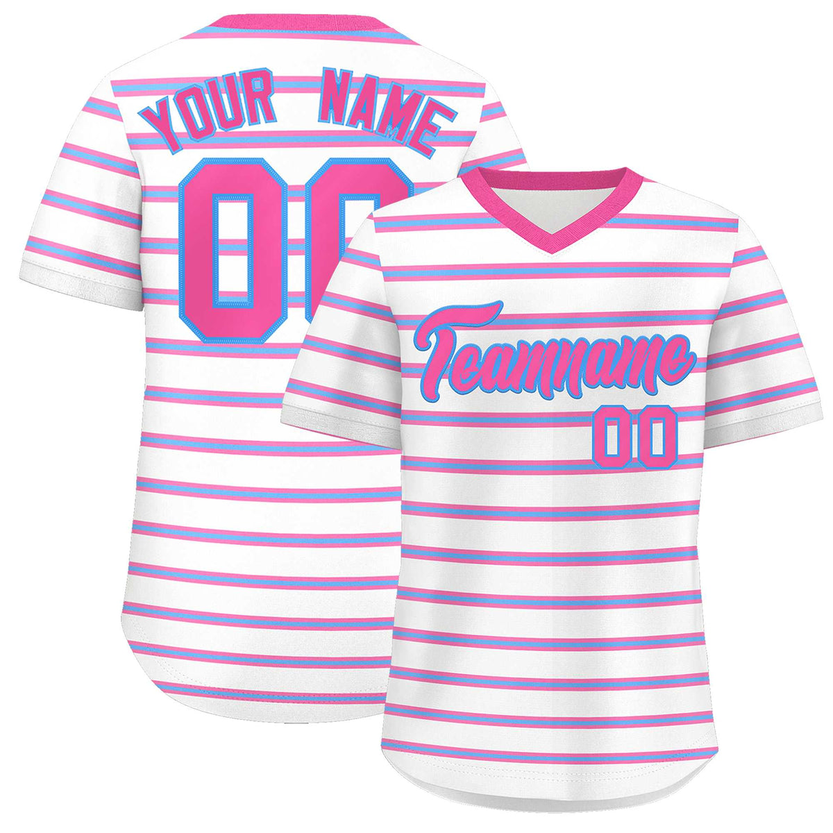 Custom White Pink-Powder Blue Personalized Horizontal Stripe Authentic Pullover Baseball Jersey | KXKSHOP