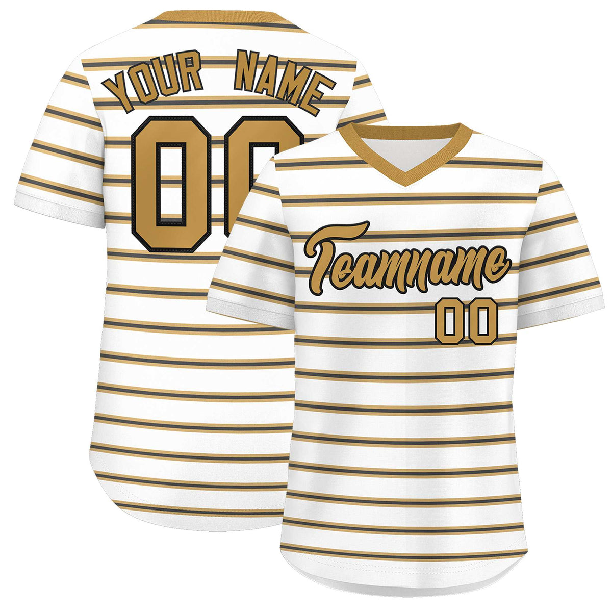 Custom White Old Gold-Black Personalized Horizontal Stripe Authentic Pullover Baseball Jersey | KXKSHOP