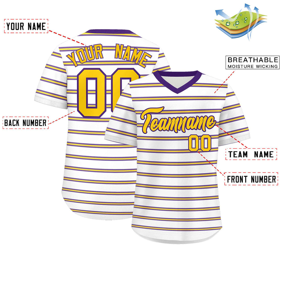 Custom White Purple-Yellow Personalized Horizontal Stripe Authentic Pullover Baseball Jersey | KXKSHOP