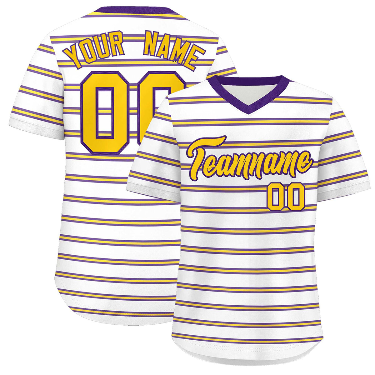 Custom White Purple-Yellow Personalized Horizontal Stripe Authentic Pullover Baseball Jersey | KXKSHOP