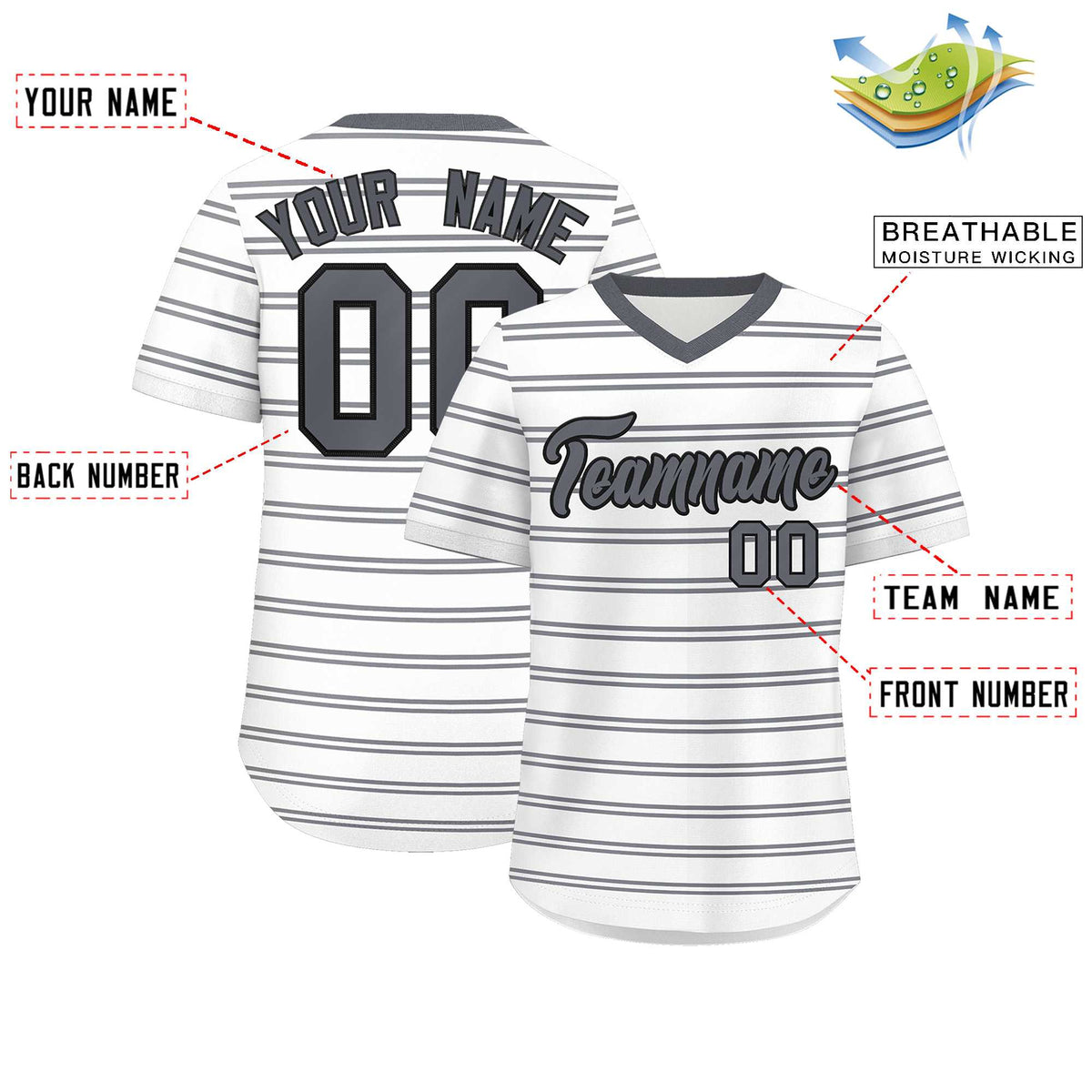 Custom White Dark Gray-White Personalized Horizontal Stripe Authentic Pullover Baseball Jersey | KXKSHOP