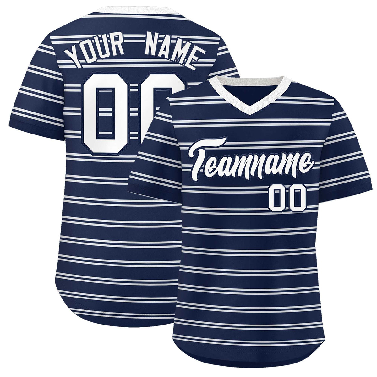 Custom Navy White Personalized Horizontal Stripe Authentic Pullover Baseball Jersey | KXKSHOP